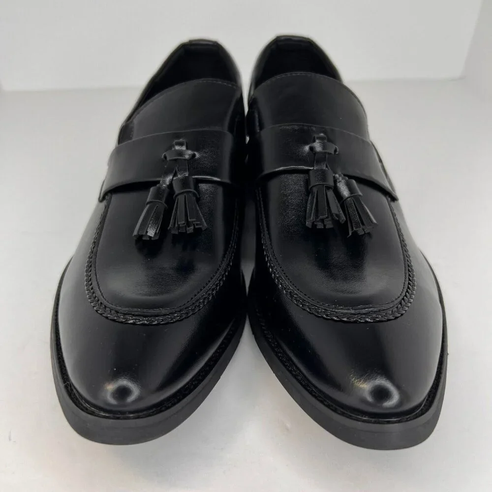 Classic Comfort Mens Black Pointed Toe Tasseled Slip On Size 11.5 Loafers